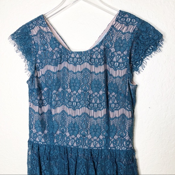Anthro | Maeve Blue Lace Peplum Dress Size Small - Picture 2 of 6